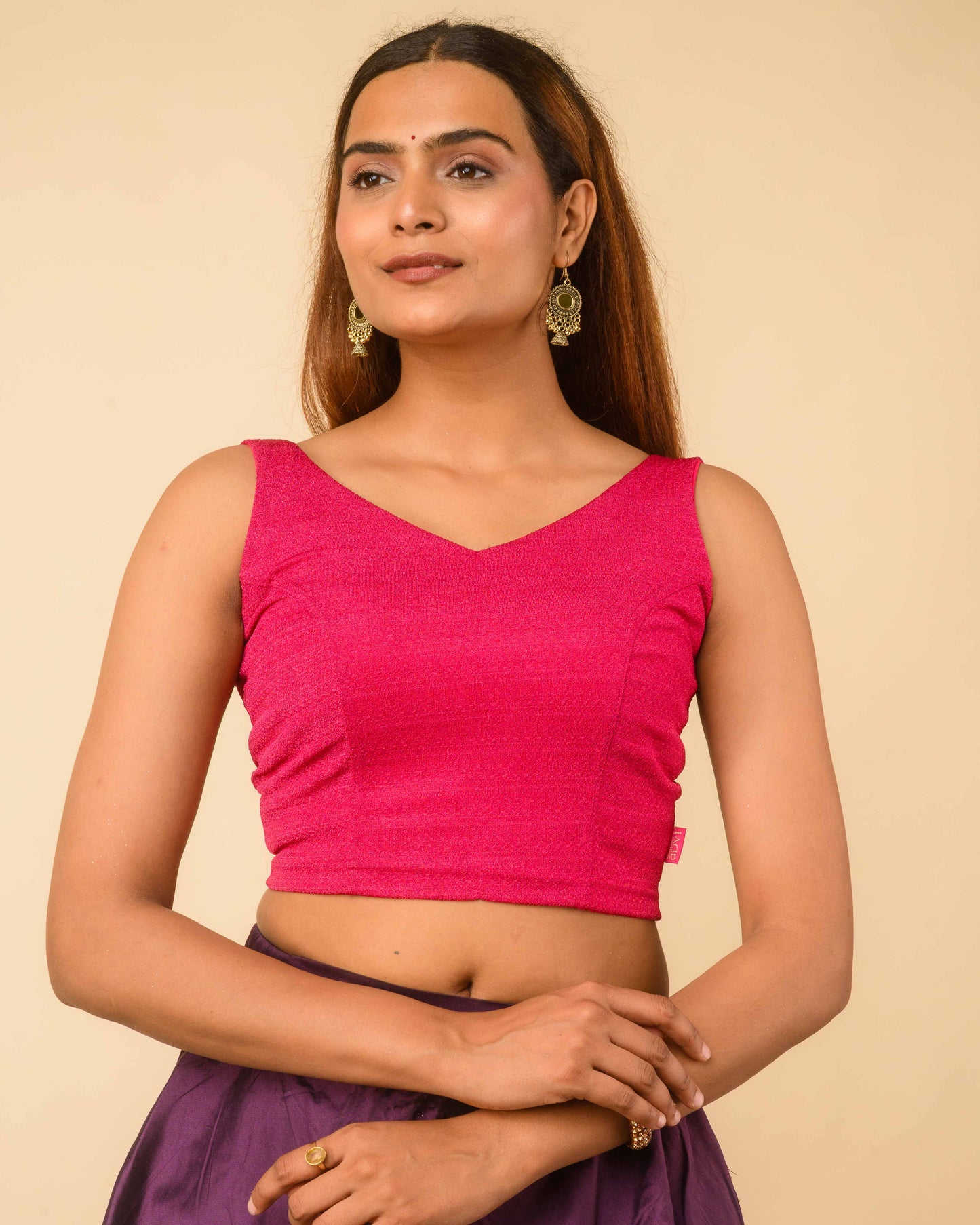 Vidya Rani Pink Solid Textured Jacquard Readymade Stretchable Saree Blouse – Advi