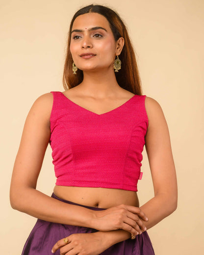 Vidya Rani Pink Solid Textured Jacquard Readymade Stretchable Saree Blouse – Advi