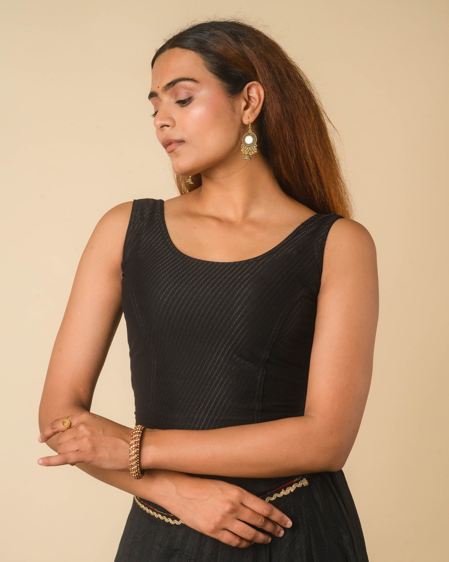 Maria Black Lace Long Sleeve Readymade Saree Blouse – Advi set of 2