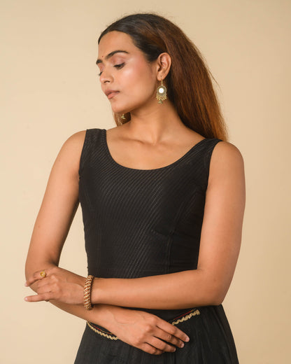 Maria Black Lace Long Sleeve Readymade Saree Blouse – Advi set of 2