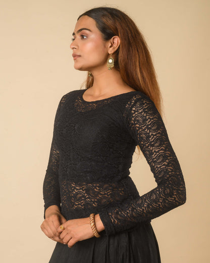 Maria Black Lace Long Sleeve Readymade Saree Blouse – Advi set of 2
