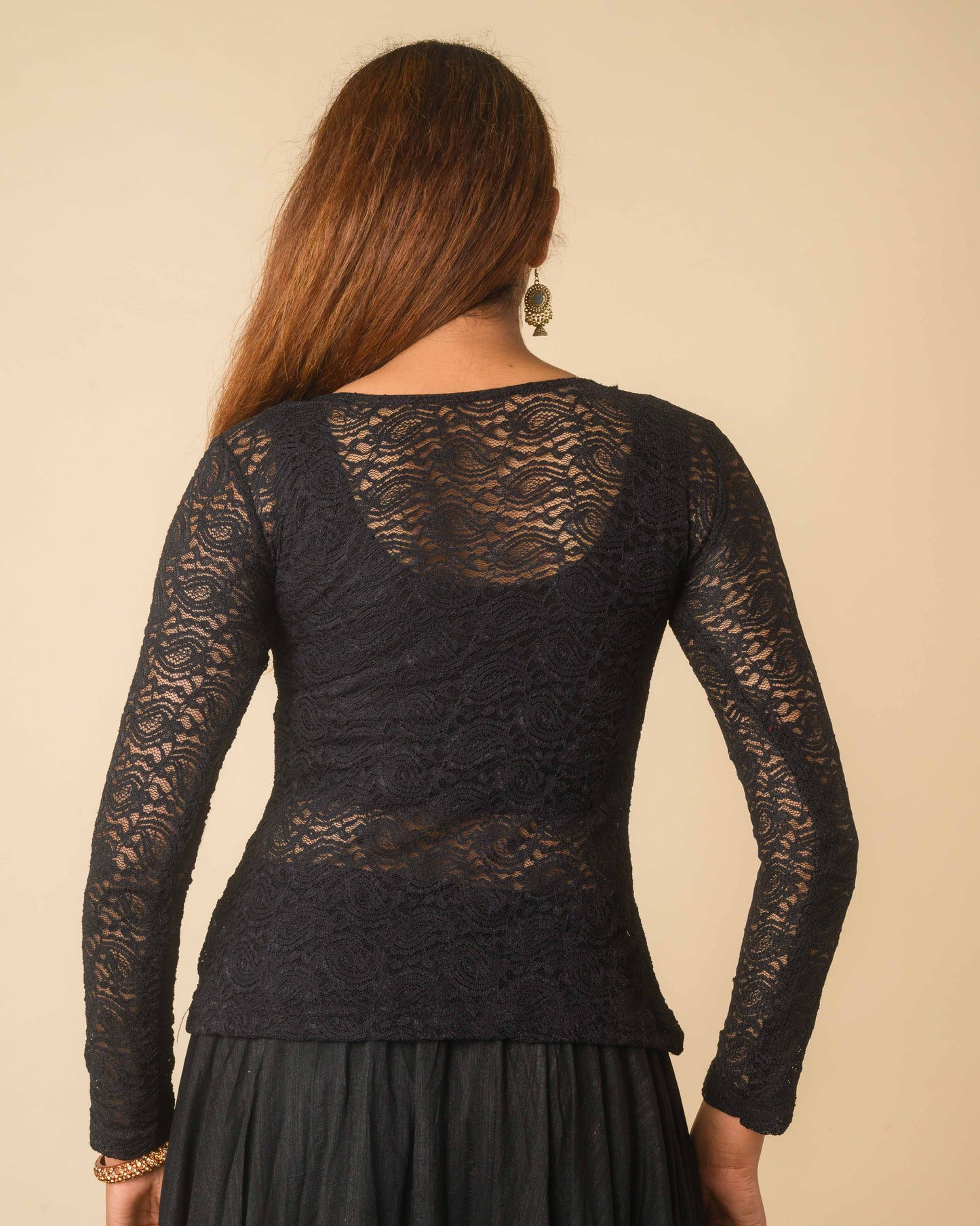 Maria Black Lace Long Sleeve Readymade Saree Blouse – Advi set of 2