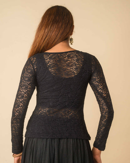 Maria Black Lace Long Sleeve Readymade Saree Blouse – Advi set of 2