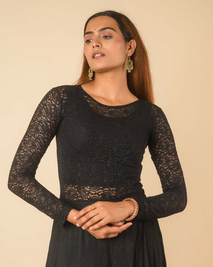 Maria Black Lace Long Sleeve Readymade Saree Blouse – Advi set of 2