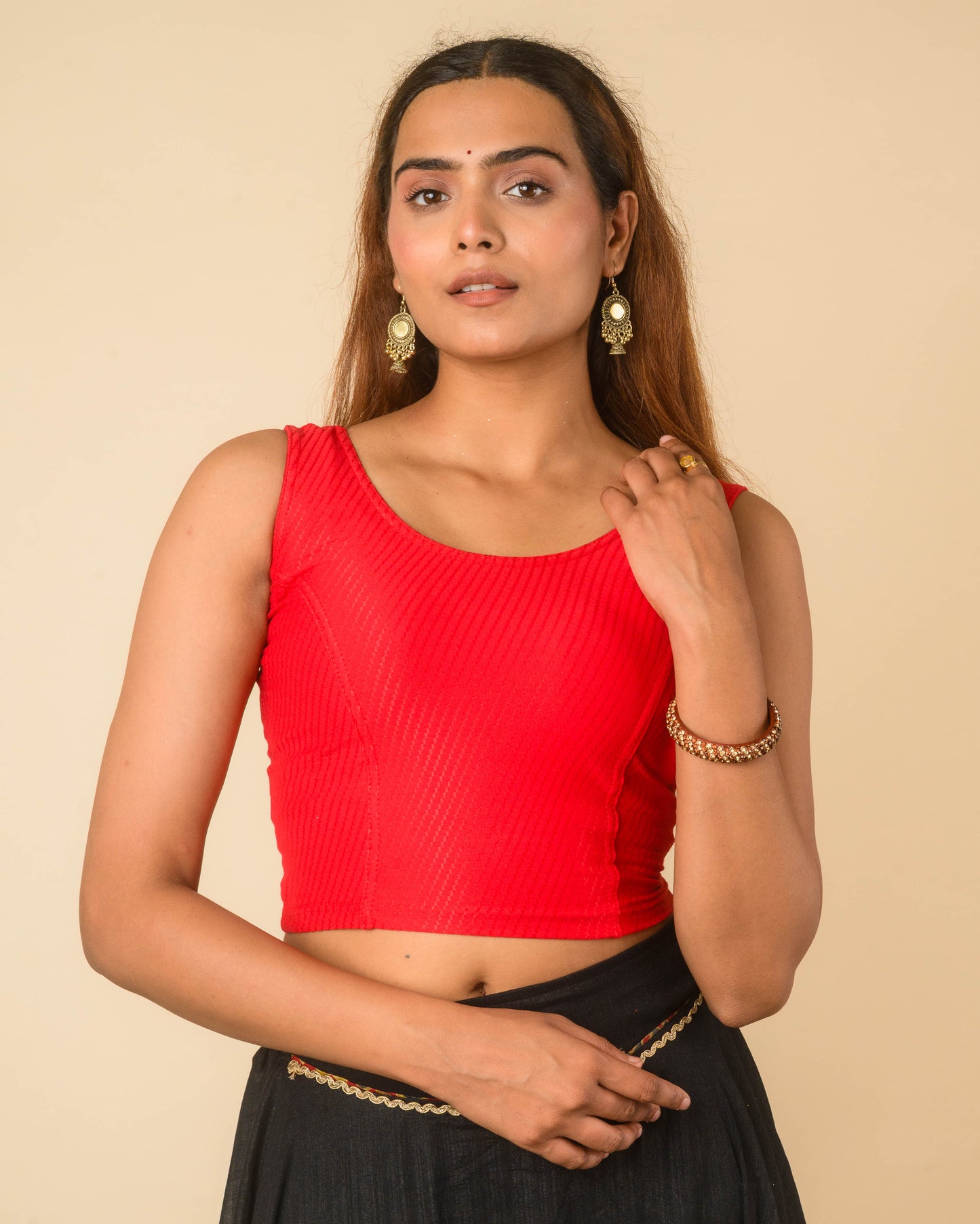 Maria Red Lace Long Sleeve Readymade Saree Blouse – Advi set of 2