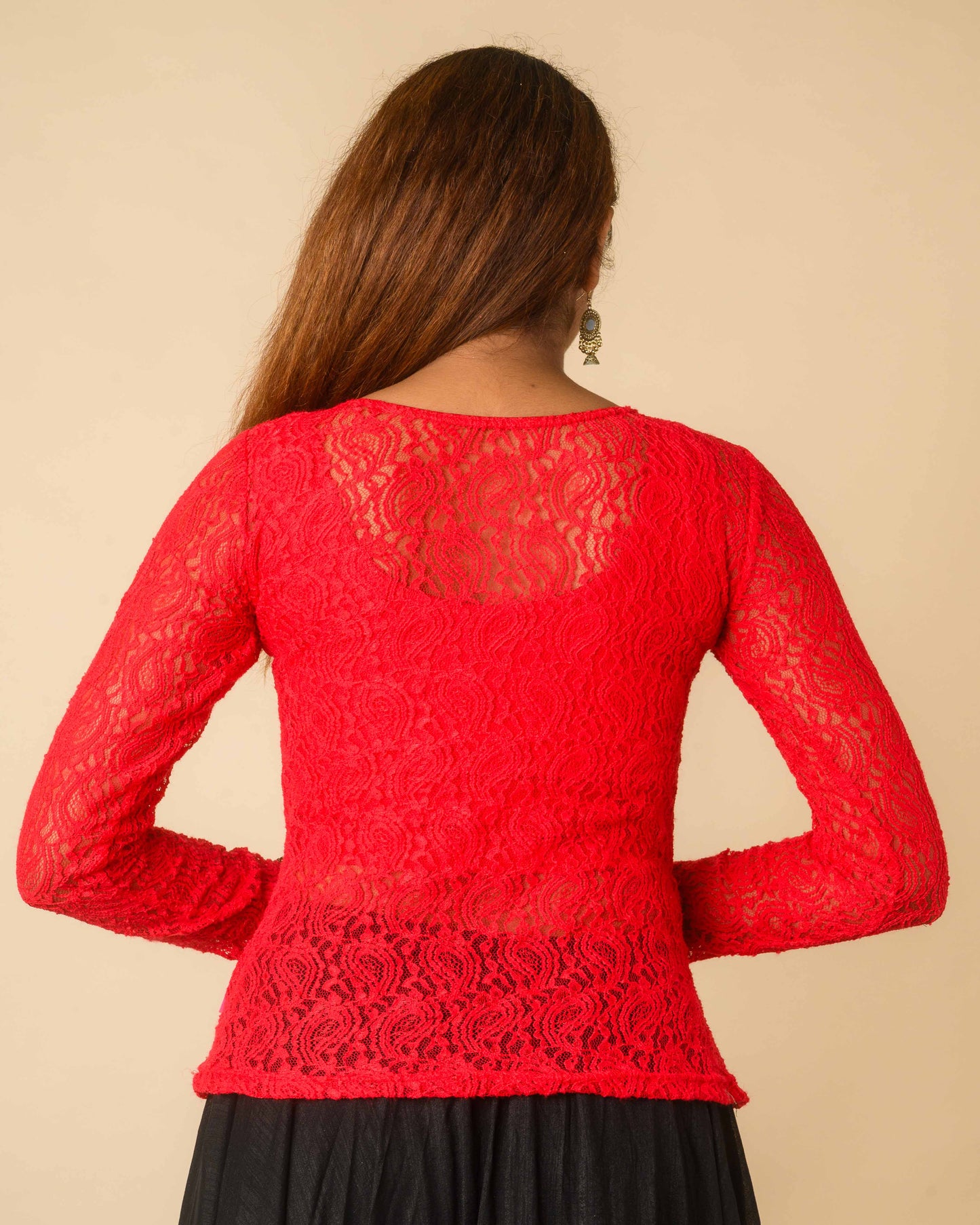 Maria Red Lace Long Sleeve Readymade Saree Blouse – Advi set of 2