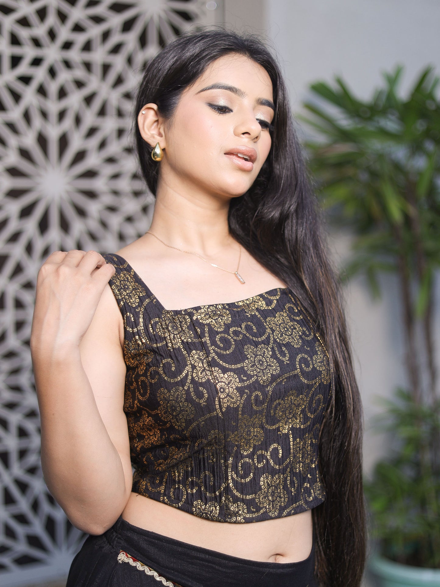 Padma Black Bandhej Corset Saree Stretchable Blouse with Square Neckline Advi