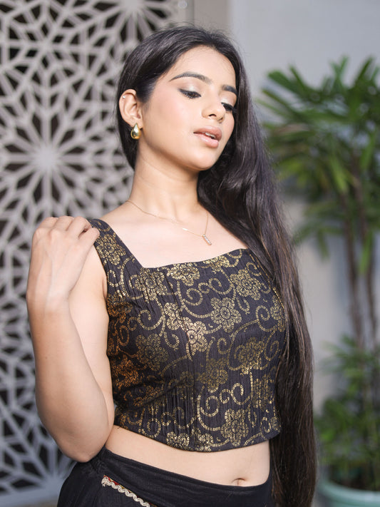 Padma Black Bandhej Corset Saree Stretchable Blouse with Square Neckline Advi