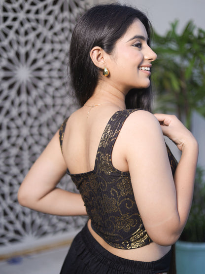Padma Black Bandhej Corset Saree Stretchable Blouse with Square Neckline Advi