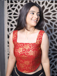 Padma Maroon Bandhej Corset Saree Blouse with Square Neckline Advi