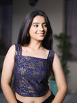 Padma Navy Blue Bandhej Corset Saree Stretchable Blouse with Square Neckline Advi | Readymade