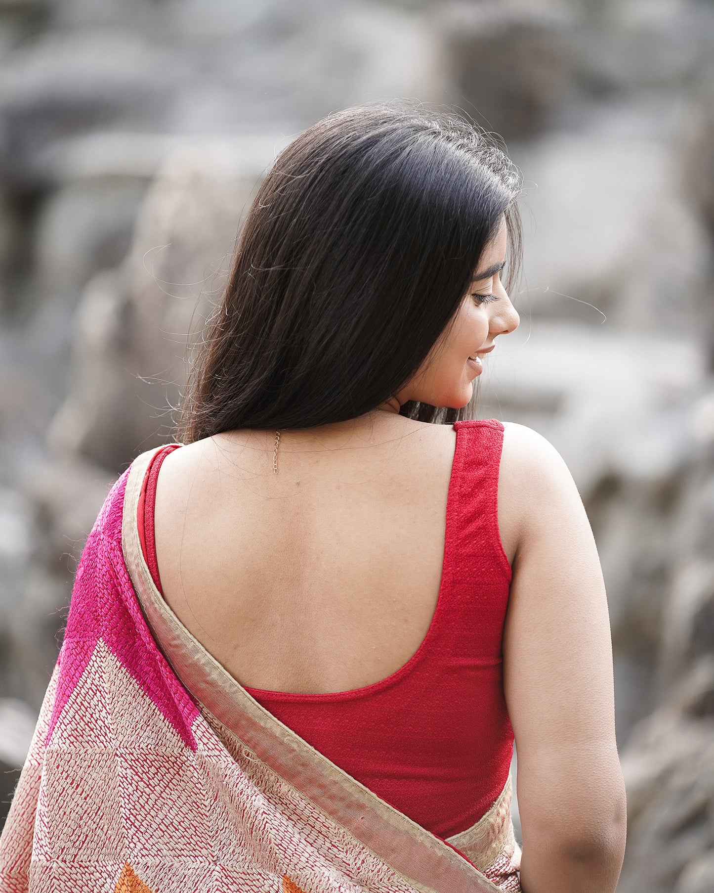 Susheela Red Sleeveless Blouse with Pads