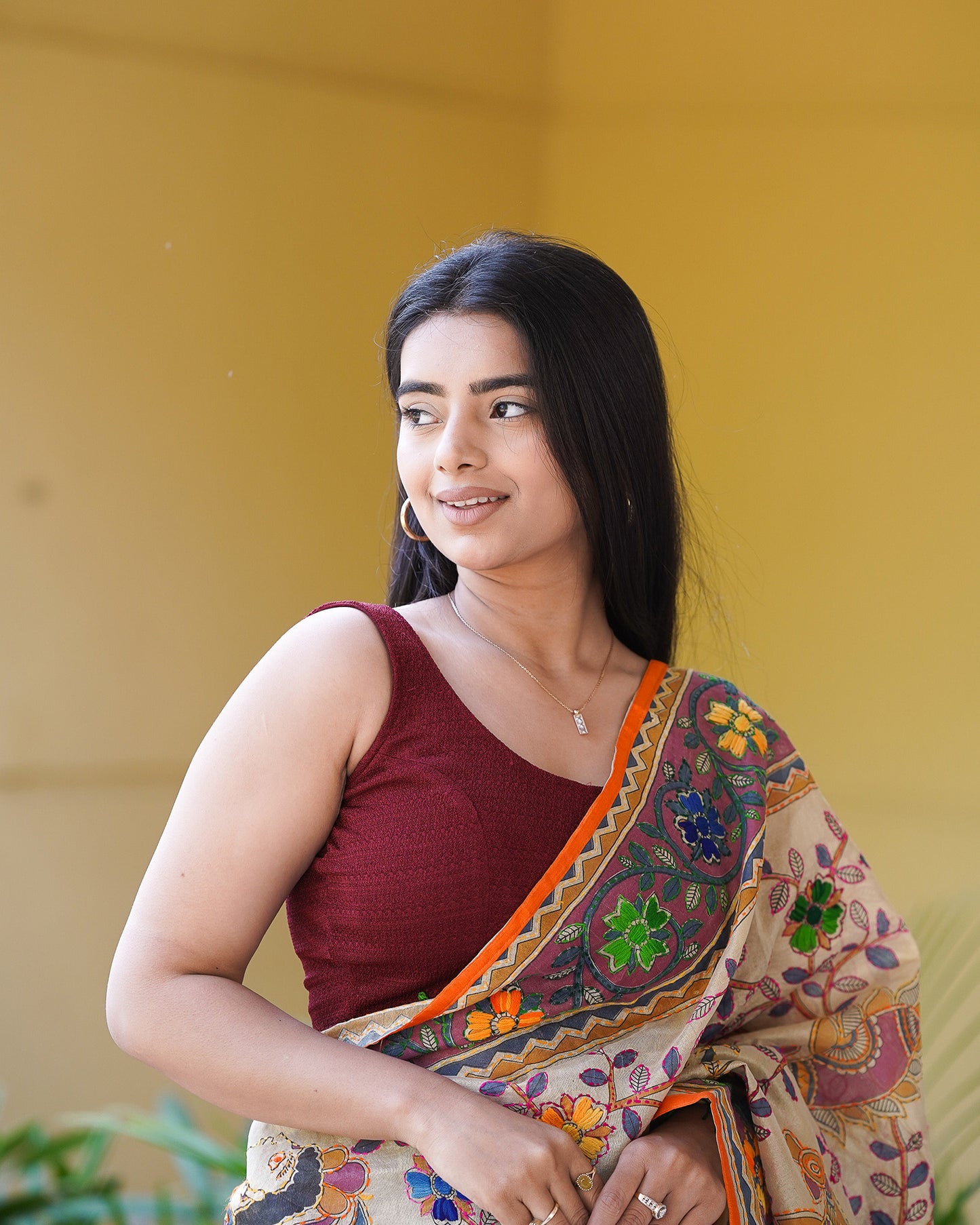Susheela Maroon Sleeveless Blouse with Pads