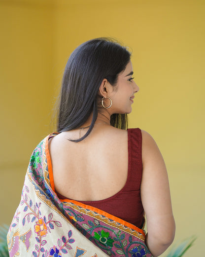 Susheela Maroon Sleeveless Blouse with Pads