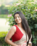 Sumti Red V-Neck Sleeveless Blouse with Removable Pads