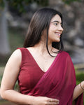 Sumti Maroon V-Neck Sleeveless Blouse with Pads