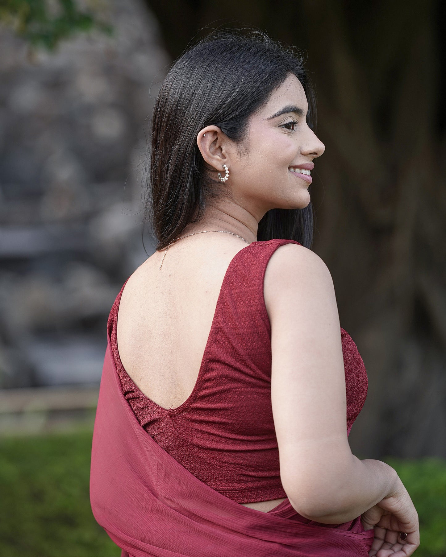 Sumti Maroon V-Neck Sleeveless Blouse with Pads