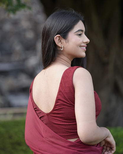 Sumti Maroon V-Neck Sleeveless Blouse with Pads