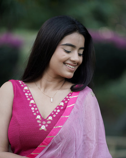 Sameera Rani V-Neck Embroidered Sleeveless Saree Blouse with Removable Pads Advi