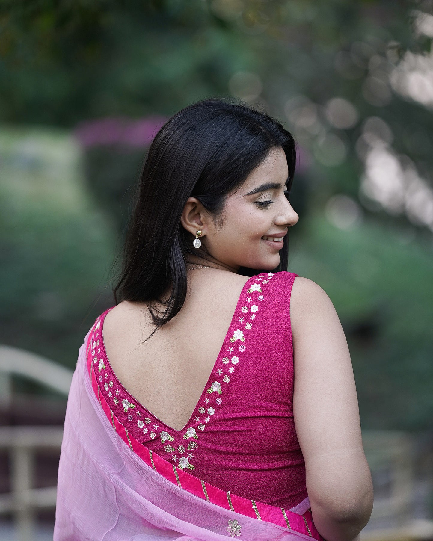 Sameera Rani V-Neck Embroidered Sleeveless Saree Blouse with Removable Pads Advi