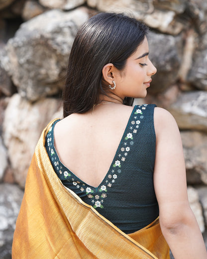 Sameera Bottle Green V-Neck Embroidered Sleeveless Blouse with Pads