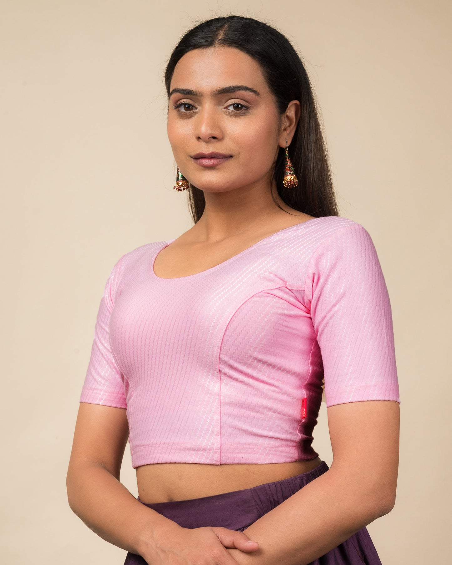 Self Design Texture Cotton Dobby Elbow Stretchable Readymade Blouse