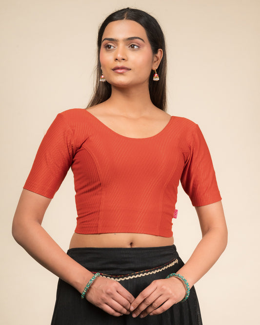 Self Design Texture Cotton Dobby Elbow Stretchable Slip On Blouse