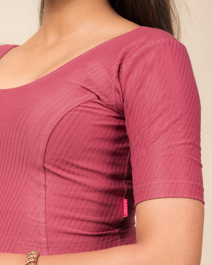 Self Design Texture Cotton Dobby Elbow Stretchable Slip On Blouse