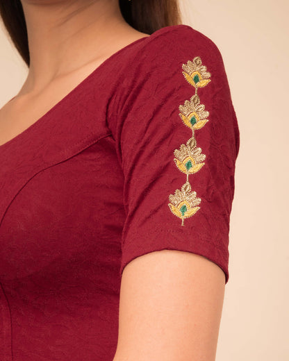 Banno Intricate Buti Embroidery Stretchable Slip On Blouse