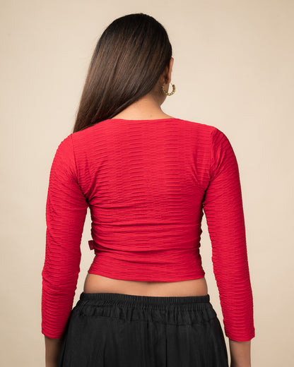 Leh Winter Geometric Self design High Back Long Sleeve Stretchable Saree Blouse