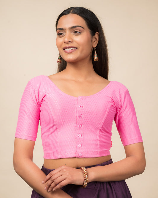 Bina Cotton Dobby with Front opening Buttons Stretchable Slip on Blouse