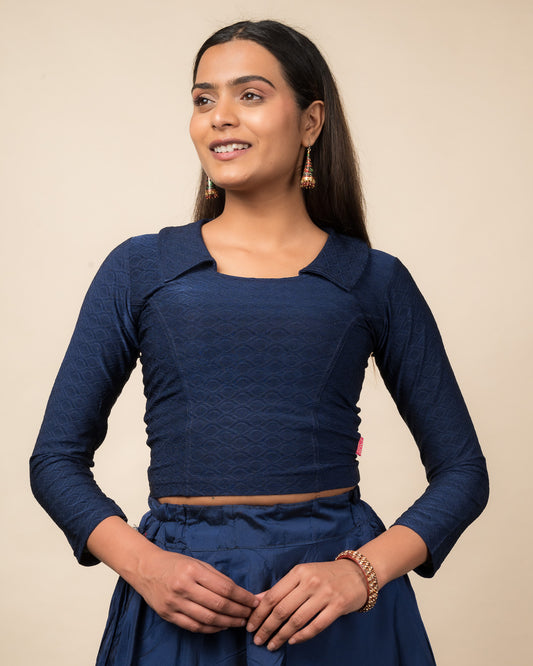 Kullu Winter Collar Jacquard Long Sleeve Stretchable Saree Blouse