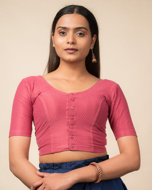 Bina Cotton Dobby with Front opening Buttons Stretchable Slip on Blouse