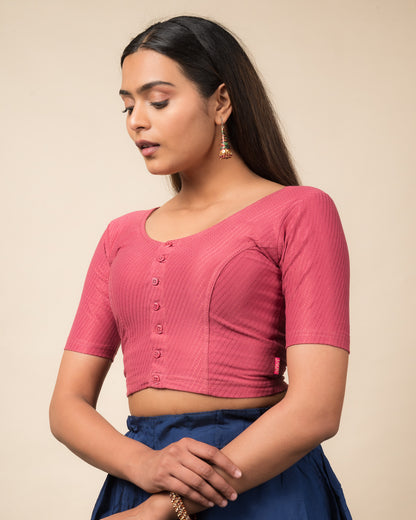 Bina Cotton Dobby with Front opening Buttons Stretchable Slip on Blouse
