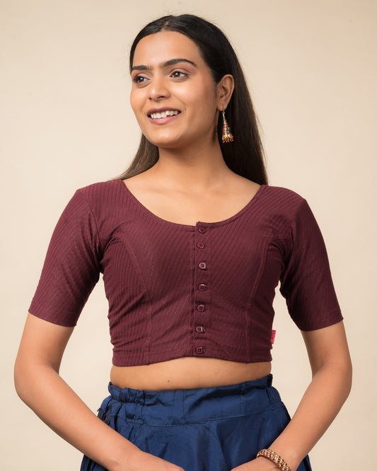 Bina Cotton Dobby with Front opening Buttons Stretchable Slip on Blouse