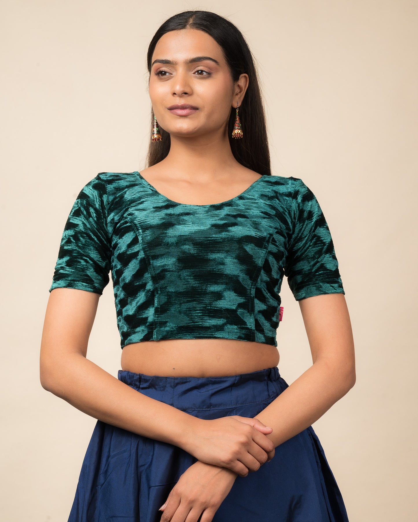 Kriti Velvet Pleated Texture Stretchable Slip On Blouse