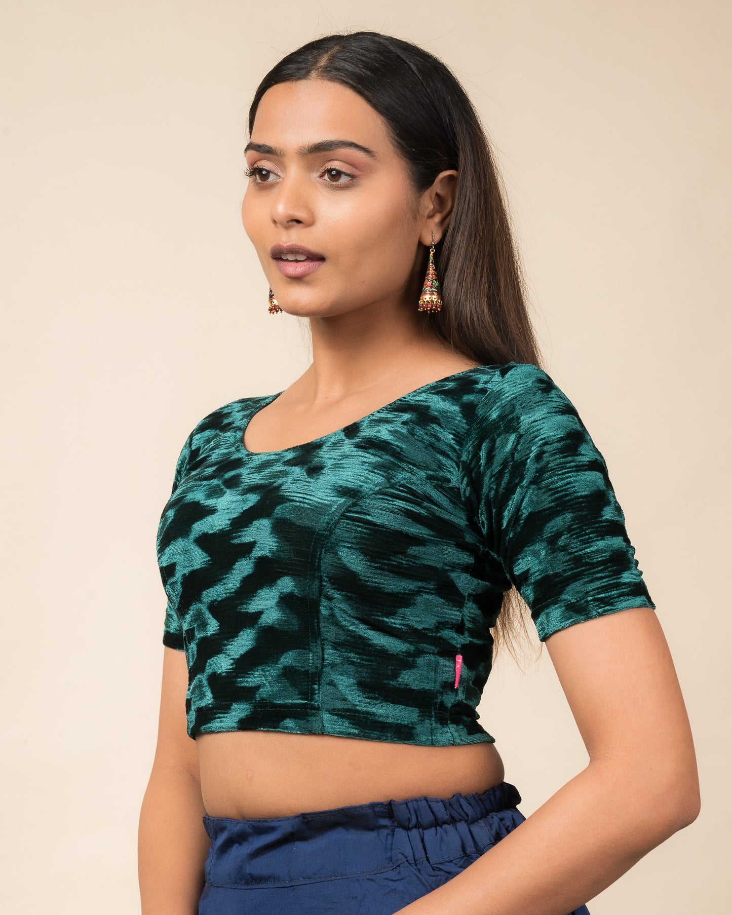 Kriti Velvet Pleated Texture Stretchable Slip On Blouse