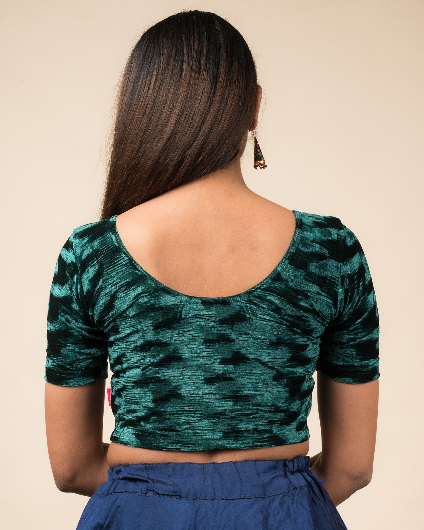 Kriti Velvet Pleated Texture Stretchable Slip On Blouse