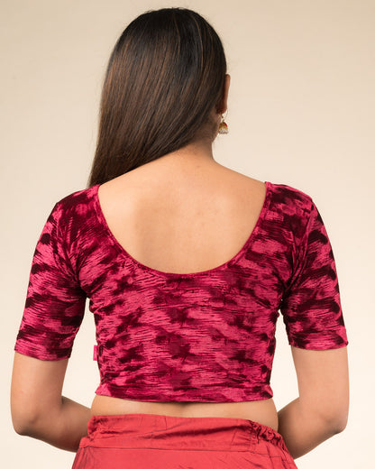 Kriti Velvet Pleated Texture Stretchable Slip On Blouse