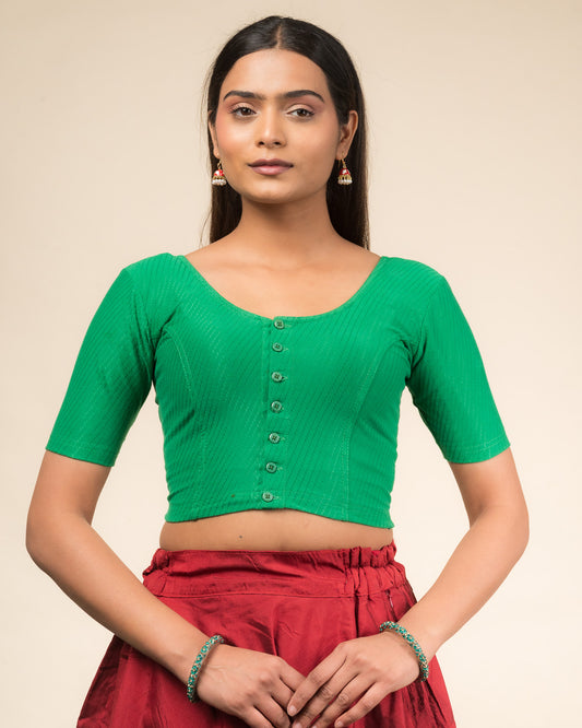 Bina Cotton Dobby with Front opening Buttons Stretchable Slip on Blouse