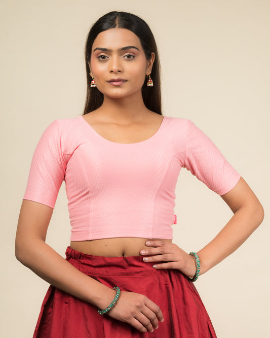 Self Design Texture Cotton Dobby Elbow Stretchable Slip On Blouse