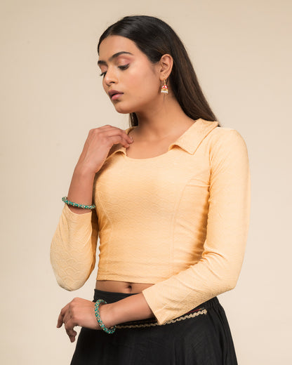 Kullu Winter Collar Jacquard Long Sleeve Stretchable Saree Blouse