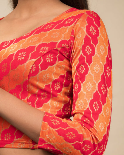 Shillong Winter Multicolour Persian Jaal Long Sleeve Stretchable Saree Blouse