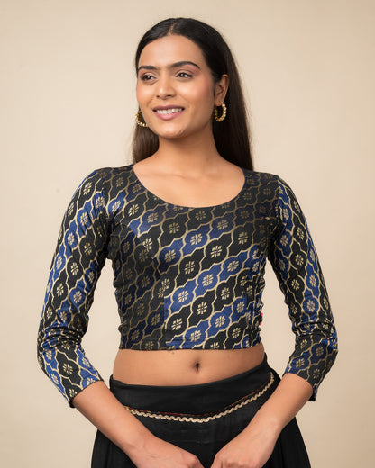 Shillong Winter Multicolour Persian Jaal Long Sleeve Stretchable Saree Blouse