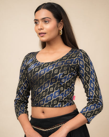 Shillong Winter Multicolour Persian Jaal Long Sleeve Stretchable Saree Blouse