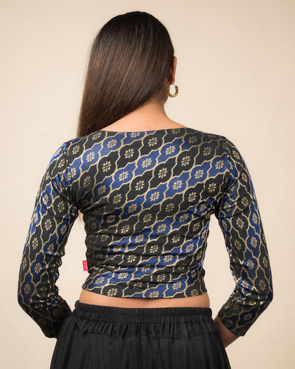 Shillong Winter Multicolour Persian Jaal Long Sleeve Stretchable Saree Blouse