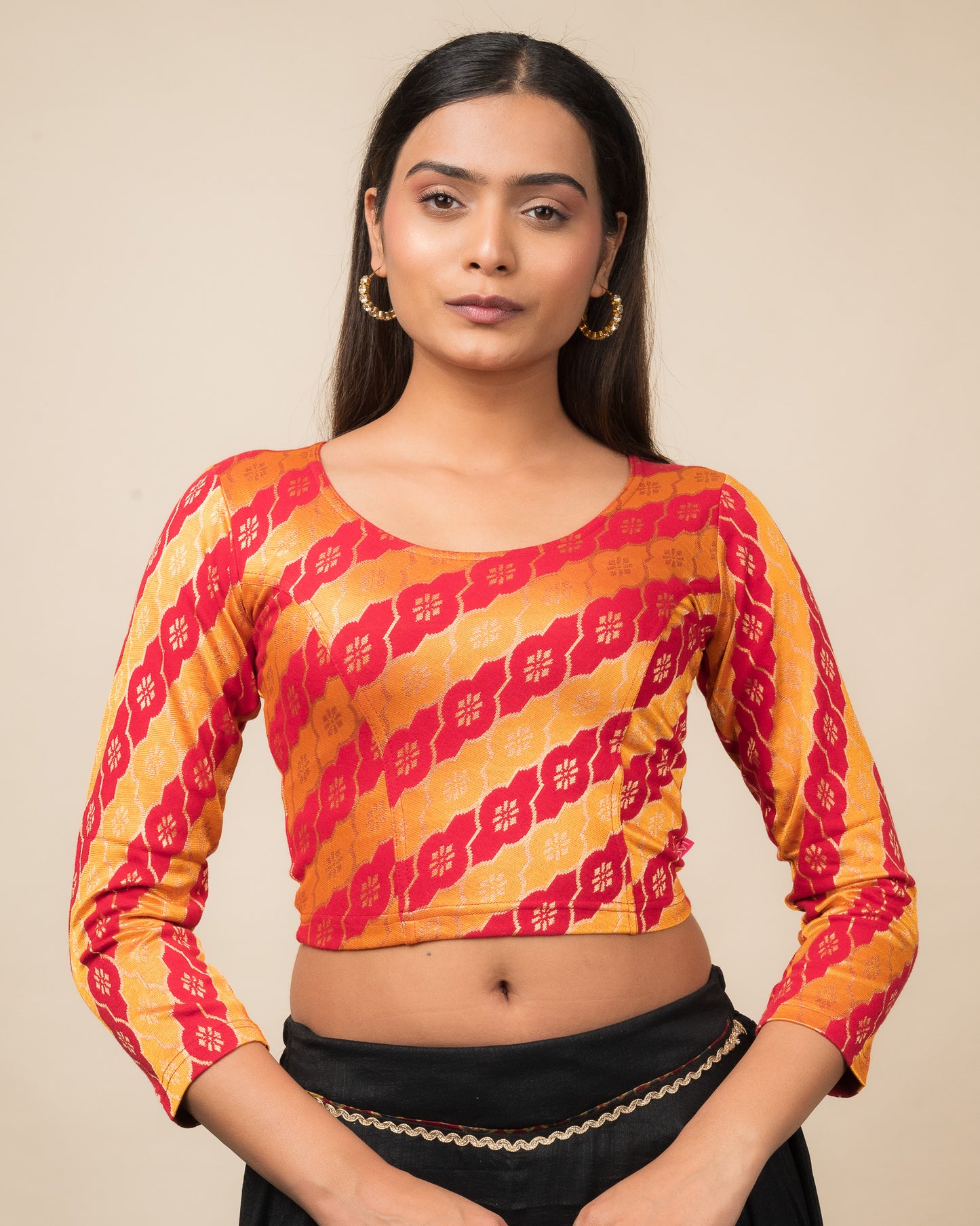 Shillong Winter Multicolour Persian Jaal Long Sleeve Stretchable Saree Blouse