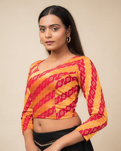 Shillong Winter Multicolour Persian Jaal Long Sleeve Stretchable Saree Blouse