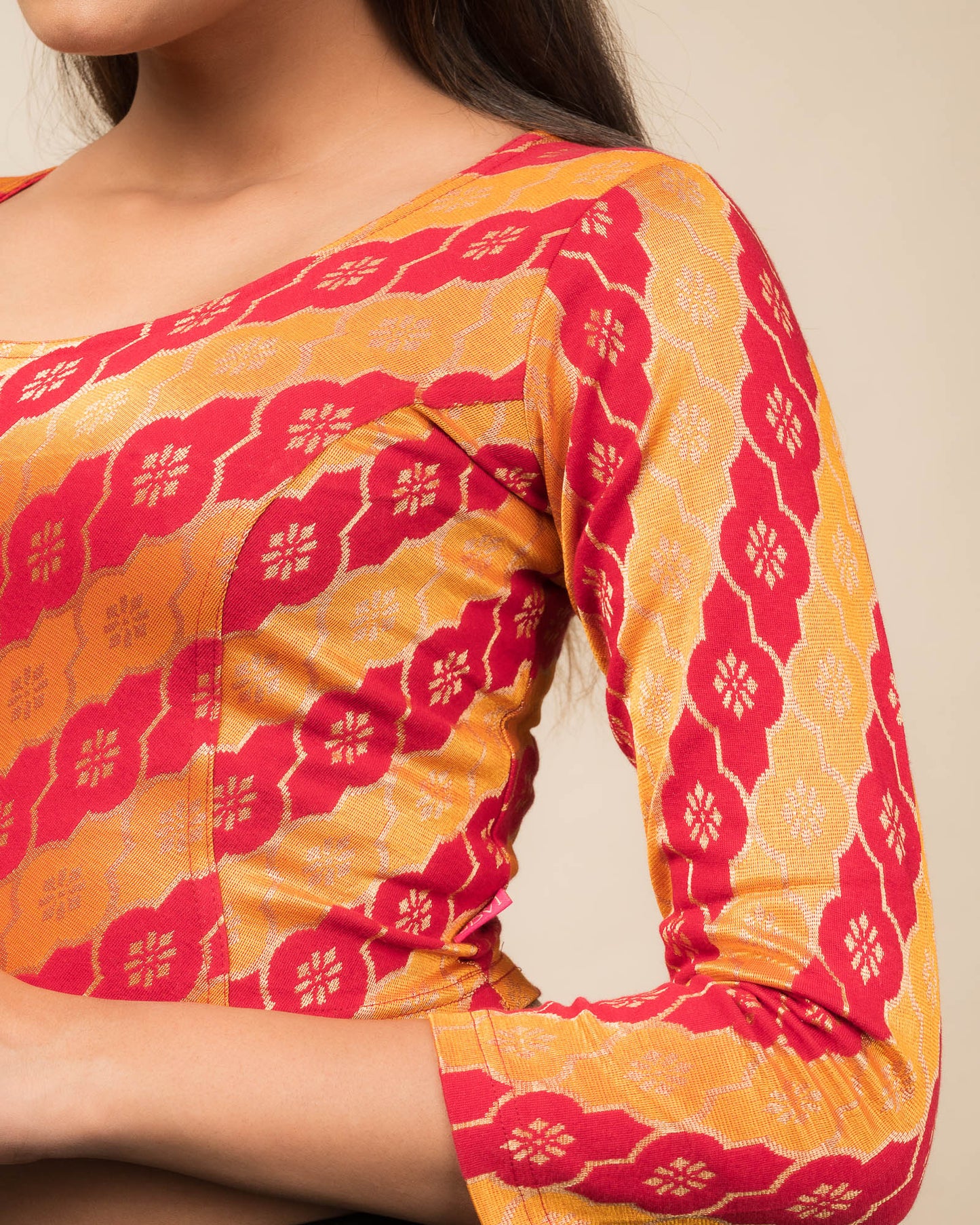 Shillong Winter Multicolour Persian Jaal Long Sleeve Stretchable Saree Blouse