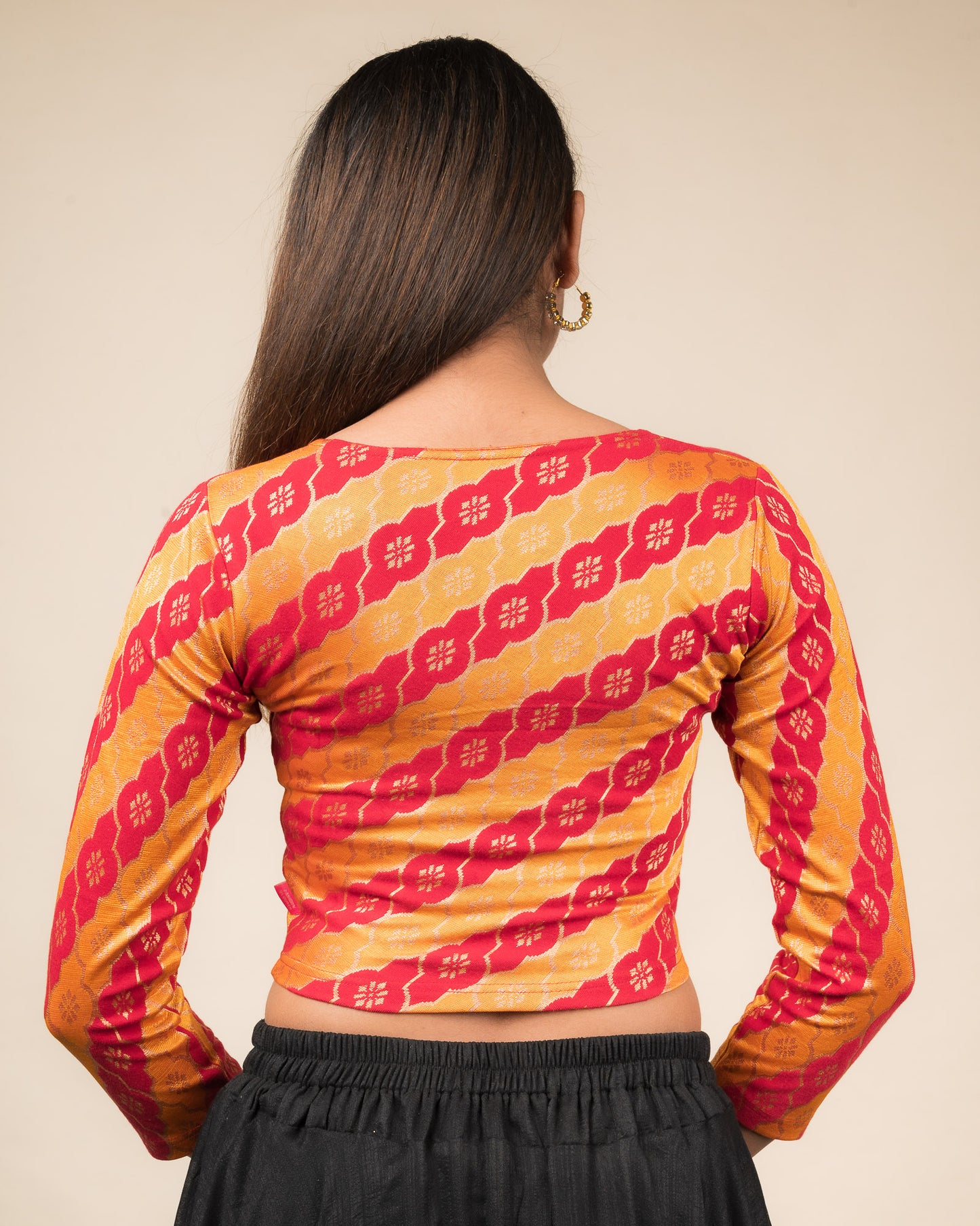 Shillong Winter Multicolour Persian Jaal Long Sleeve Stretchable Saree Blouse